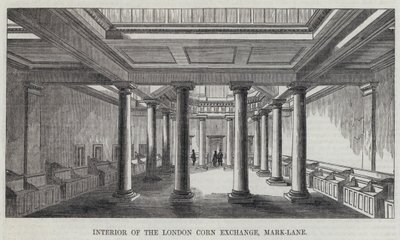 Wnętrze londyńskiej giełdy kukurydzy, Mark-Lane (grawerunek) autorstwa English School