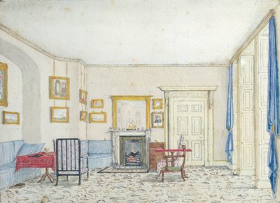 Wnętrze na ulicy Curzon, ok. 1830 (wc z piórem i atramentem na papierze) autorstwa English School