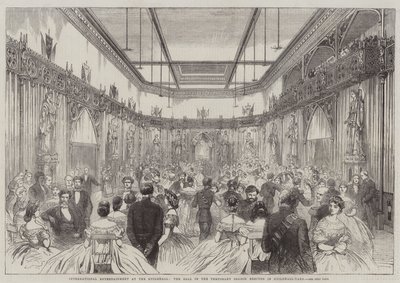 Międzynarodowa rozrywka w Guildhall, Bal w Tymczasowym Salonie wzniesionym w Guildhall-Yard (grawerowanie) autorstwa English School