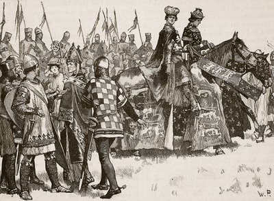 Wywiad Becketa i króla Henryka, ilustracja z Cassells Illustrated History of England (zdjęcie w sepii) autorstwa English School