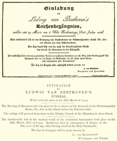Zaproszenie na pogrzeb Beethovena autorstwa English School