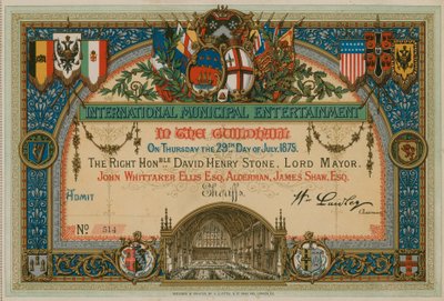 Zaproszenie do International Municipal Entertainment w Guildhall w Londynie, 29 lipca 1875 r autorstwa English School
