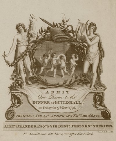 Zaproszenie na bankiet w Guildhall w Londynie, 9 listopada 1792 r. autorstwa English School