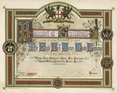 Zaproszenie na bankiet w Guildhall w Londynie, 9 listopada 1868 r. autorstwa English School
