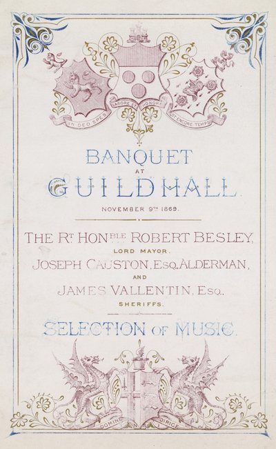 Zaproszenie na bankiet w Guildhall w Londynie 9 listopada 1869 r autorstwa English School