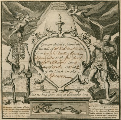 Zaproszenie na pogrzeb pana Richarda Macklestona w 1732 r. autorstwa English School