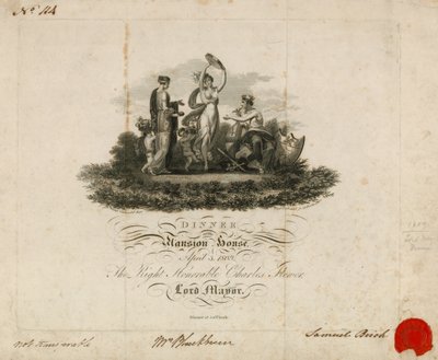 Zaproszenie na kolację Lord Mayors w Mansion House, Londyn, 3 kwietnia 1809 r. autorstwa English School