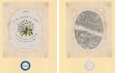 Zaproszenie na uroczystość otwarcia Nowej Giełdy Węgla, 30 października 1849 r., przód i tył autorstwa English School
