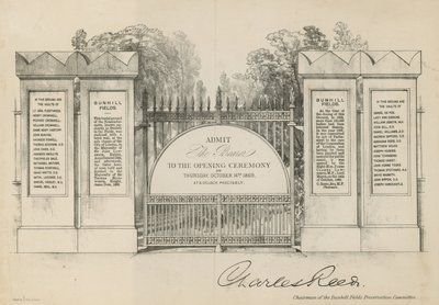Zaproszenie na otwarcie cmentarza Bunhill Fields autorstwa English School