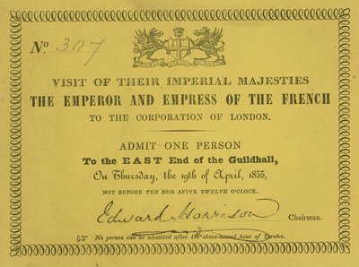 Zaproszenie na wizytę ich Cesarskich Mości, Cesarza i Cesarzowej Francuzów, w Guildhall w Londynie, 19 kwietnia 1855 r. autorstwa English School
