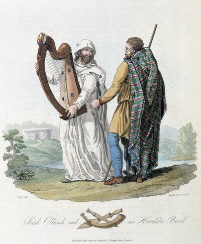 Irlandzki bard i podróżnik - w „Celtach i Gotach, obyczajach mieszkańców Wysp Brytyjskich z początku VI wieku i narodów Gotów zachodniego wybrzeża Bałtyku””, autorstwa S.R. Meyricka i Ch. Kowal autorstwa English School
