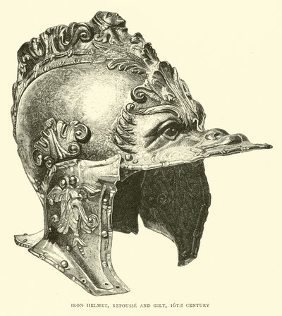 Żelazny hełm, repusy i złocone, XVI w. autorstwa English School
