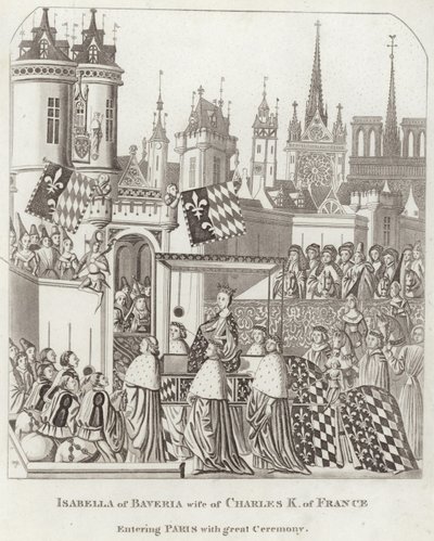 Izabela Bawarska, żona Karola II. Francji wkraczającej do Paryża z Wielką Ceremonią autorstwa English School