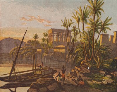 Wyspa Philae, Egipt (kolorowa litografia) autorstwa English School