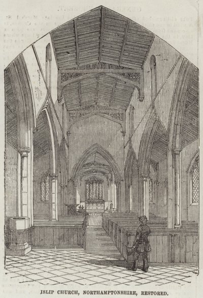 Kościół Islip, Northamptonshire, odrestaurowany (grawerowanie) autorstwa English School