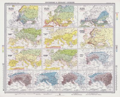 Izotermy i izobary, Europa (litografia kolorowa) autorstwa English School