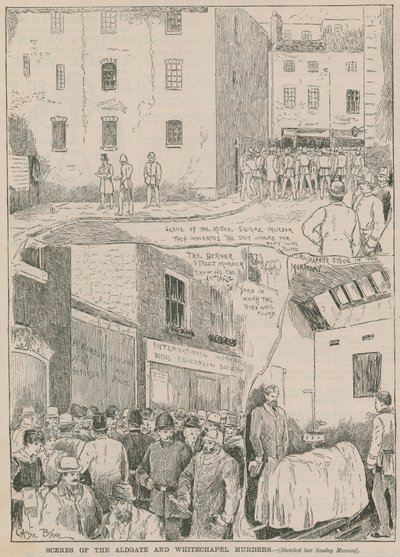 Kuba Rozpruwacz: Sceny morderstw w Aldgate i Whitechapel autorstwa English School