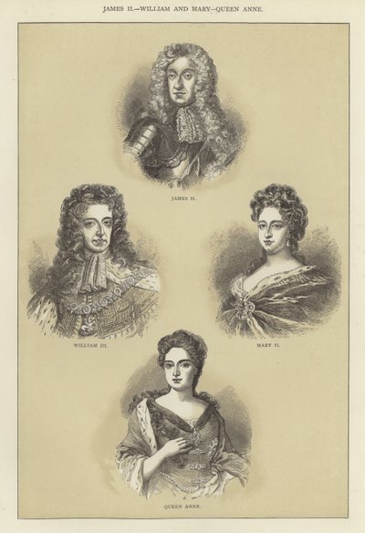 Jakub II, Wilhelm i Maria, królowa Anna autorstwa English School