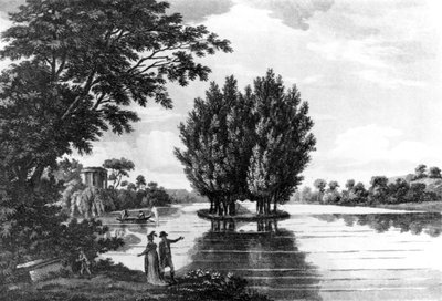 Grób Jean-Jacques Rousseau (1712-78) w Ermenonville, z A Sporting Tour Through France w serii listów do hrabiego Darlington autorstwa pułkownika Thomasa Thorntona, opublikowanych w 1806 r. autorstwa English School