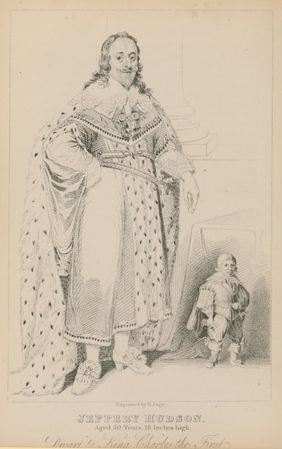 Jeffery Hudson, 30 lat, 18 cali wzrostu, karzeł do króla Karola I autorstwa English School