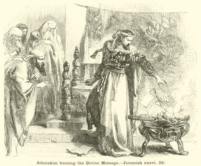 Jehojakim palący Boskie Orędzie, Jeremiasz, xxxvi, 23 autorstwa English School