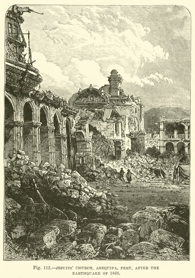 Kościół Jezuitów, Arequipa, Peru, po trzęsieniu ziemi w 1868 r. autorstwa English School