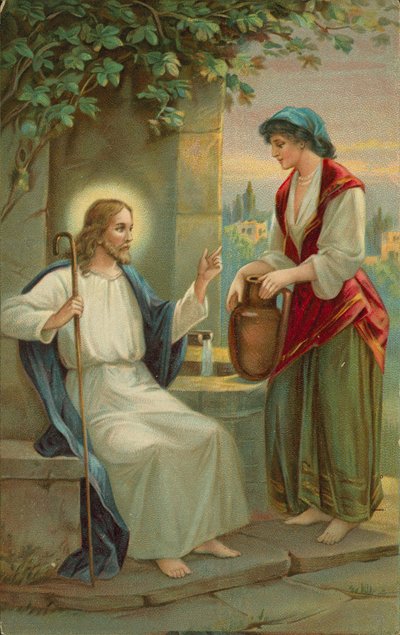 Jezus Chrystus i kobieta z Samarii (chromolit) autorstwa English School