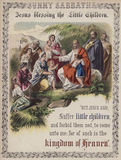Jezus błogosławi małe dzieci (kolorowy grawerunek) autorstwa English School