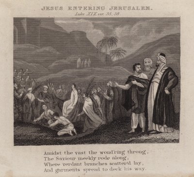 Jezus wchodzący do Jerozolimy, Łukasz XIX, wer. 35, 38 (rycina) autorstwa English School