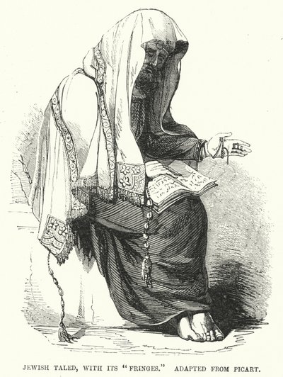 Żydowski taled z "frędzlami", zaadaptowany z Picart (rycina) autorstwa English School