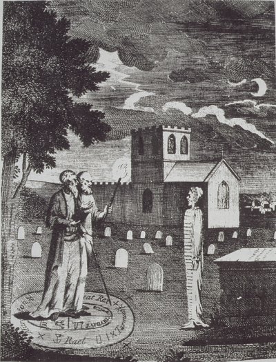 John Dee i Edward Kelly wzywający umarłych, z Historii magii, opublikowanej pod koniec XIX wieku autorstwa English School