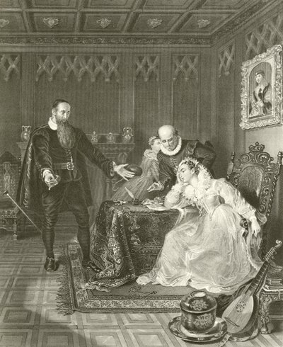 John Knox upominający Marię Królową Szkotów autorstwa English School