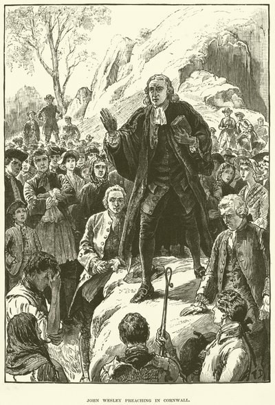 John Wesley, przemawia w Kornwalii (rycina) autorstwa English School