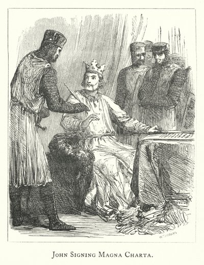 John podpisujący Magna Charta (grawerunek) autorstwa English School