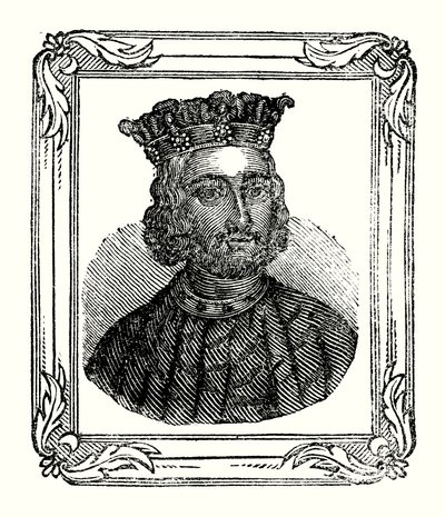 Jan urodził się w 1167, koronowany w 1199, zmarł w 1216 (ryt) autorstwa English School