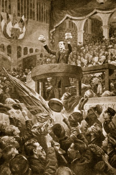 Joseph Chamberlain w Bingley Hall w Birmingham 4 listopada 1903 r. autorstwa English School