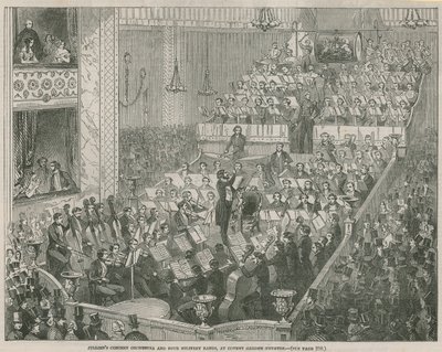 Orkiestra koncertowa Julliens i cztery zespoły wojskowe w Covent Garden Theatre autorstwa English School