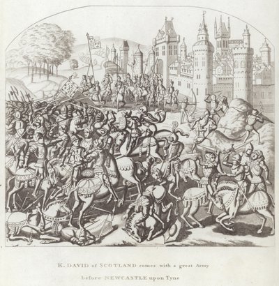 K. David ze Szkocji przybywa z wielką armią przed Newcastle upon Tyne autorstwa English School