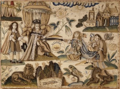 Król Aswerus i królowa Estera, ok. 1660 (jedwab, przędza metaliczna i karuk) autorstwa English School