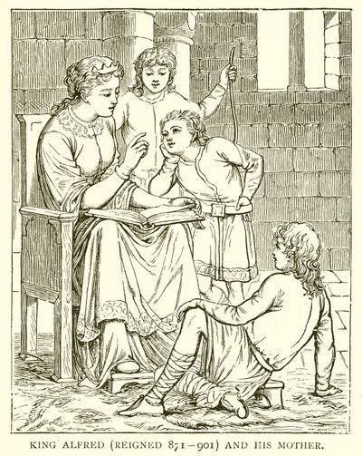 Król Alfred (panował w latach 871-901) i jego matka autorstwa English School
