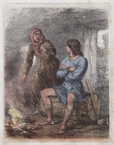 Król Alfred w chacie pasterza (kolorowy grawerunek) autorstwa English School