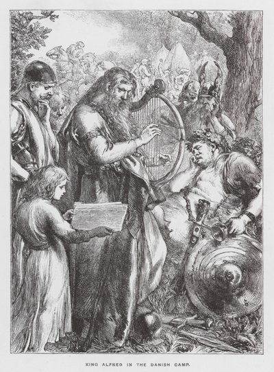 Król Alfred w duńskim obozie (rycina) autorstwa English School