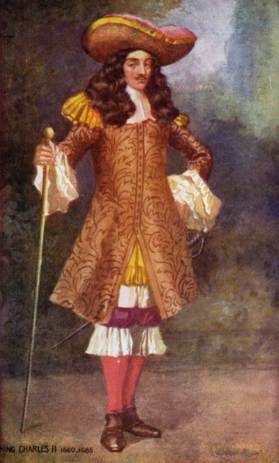 Król Karol II (kolorowa litografia) autorstwa English School