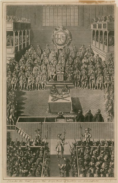 Król Karol I przed Wysokim Trybunałem Sprawiedliwości w Whitehall, 1648 autorstwa English School