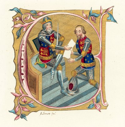 Król Edward III i książę Edward (kolorowy grawerunek) autorstwa English School