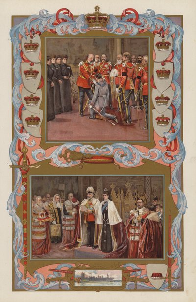 Pierwsze akty króla Edwarda VII jako władcy w 1901 r. (kolorowa litografia) autorstwa English School
