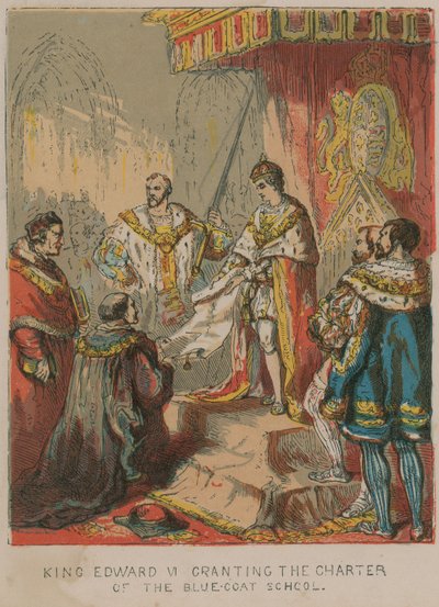 Król Edward VI nadający statut Szkoły Bluecoat autorstwa English School