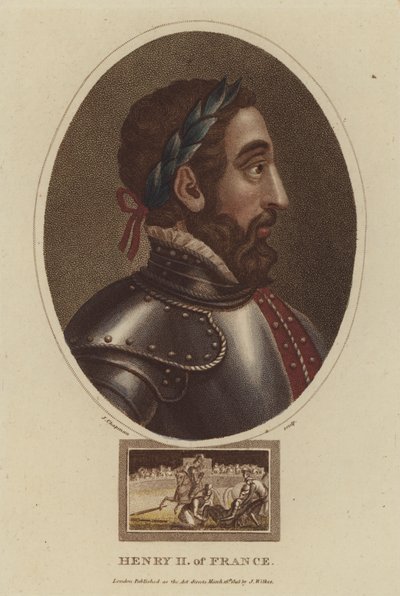 Król Henryk II Francji (kolorowy grawerunek) autorstwa English School