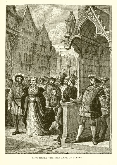 Król Henryk VIII widzi Annę z Kleve (grawerunek) autorstwa English School