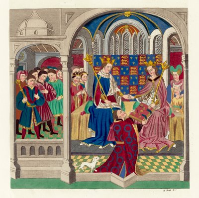 Król Henryk VI i jego dwór (kolorowy grawerunek) autorstwa English School